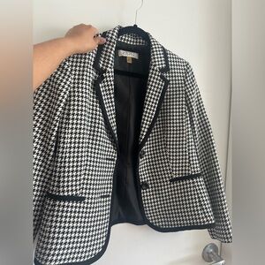 Kasper Black & White Houndstooth Blazer with Contrast Trim